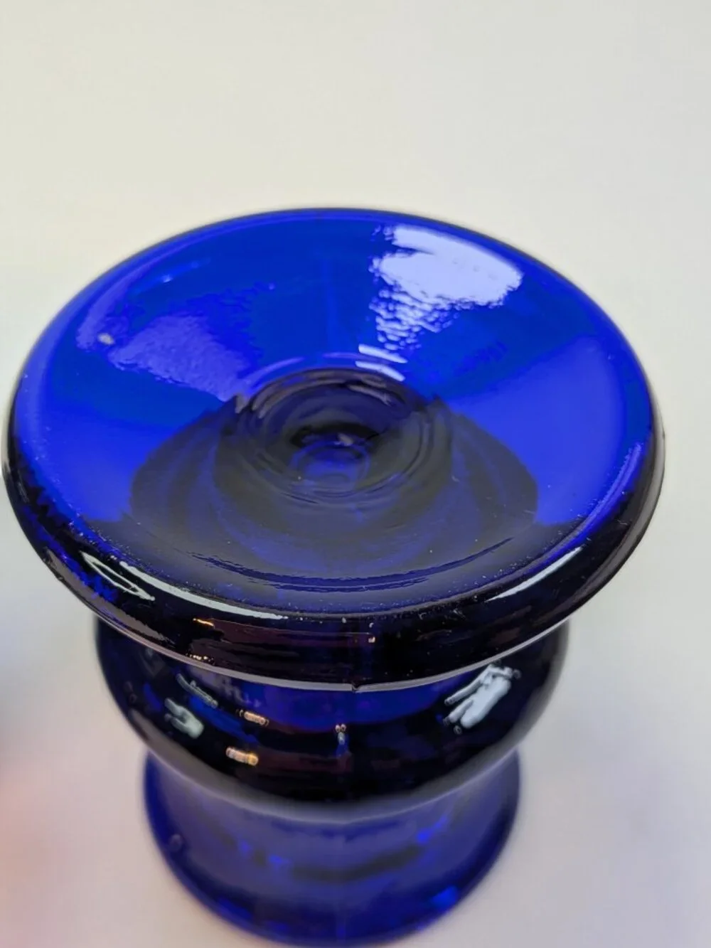 VTG 60s Cobalt Blue Glass Candlestick Holders Pedestal Mid Century Heavy Mini
